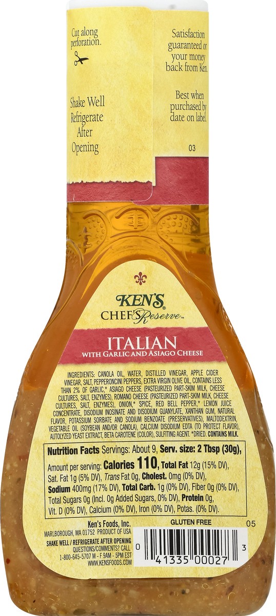 slide 4 of 12, Ken's Steak House Chef's Reserve Italian With Garlic And Asiago Cheese Dressing 9 oz, 9 oz