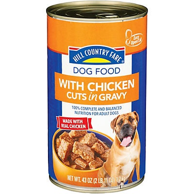 slide 1 of 1, Hill Country Fare Chicken Cuts in Gravy Wet Dog Food, 43 oz