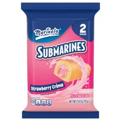Marinela Submarines Strawberry Crème Filled Snack Cakes, 2 count, Snack Cakes, 2.47 oz Bag