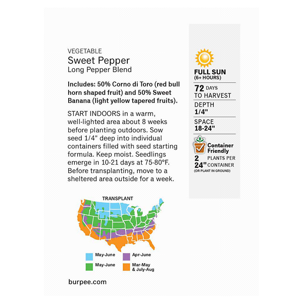 slide 4 of 5, Burpee Sweet Pepper Long Mix Seeds, 1 ct