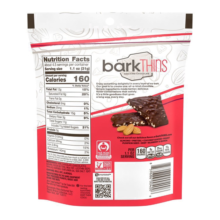 slide 22 of 44, barkTHINS Dark Chocolate Almond With Sea Salt Bark Snacking Chocolate, 4.7 oz