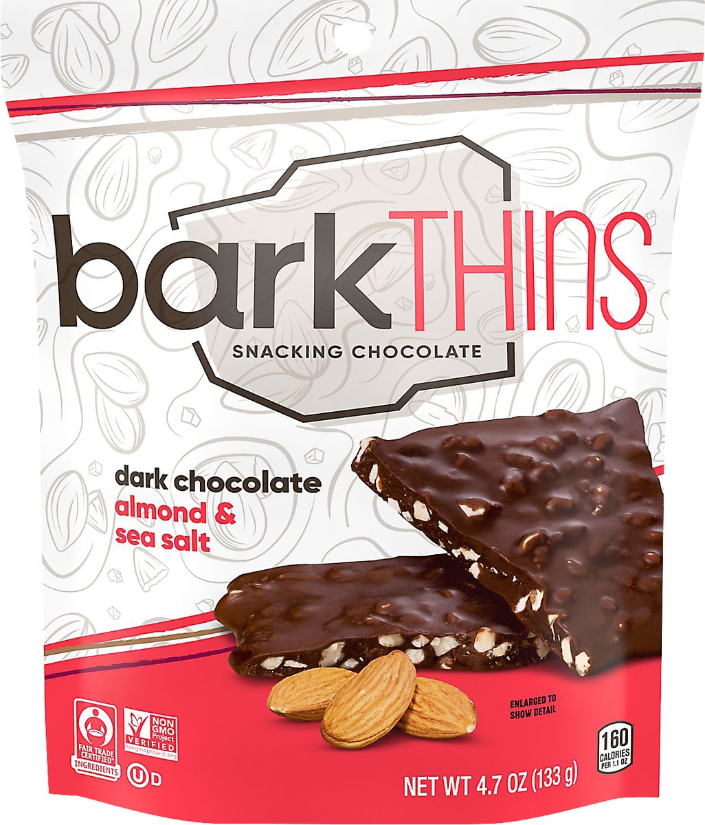 slide 4 of 5, barkTHINS Dark Chocolate Almond With Sea Salt Bark Snacking Chocolate, 4.7 oz
