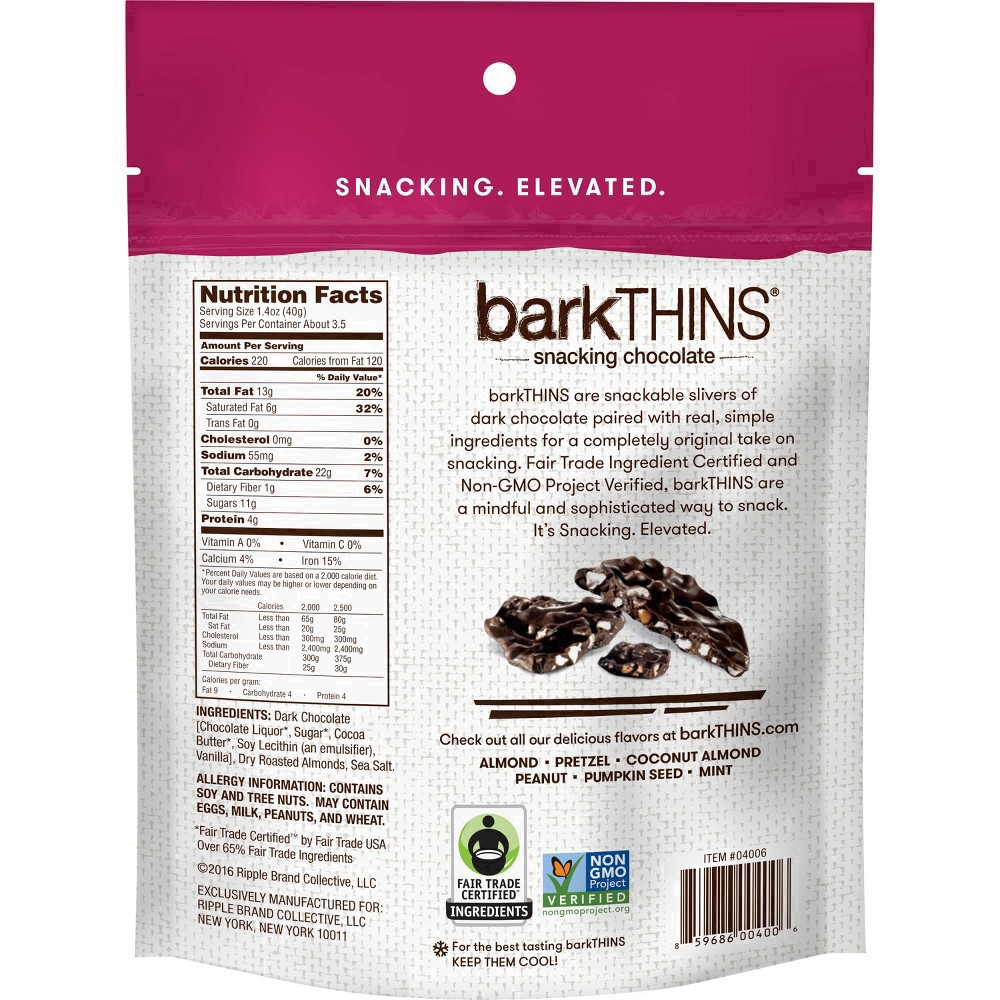 slide 4 of 44, barkTHINS Dark Chocolate Almond With Sea Salt Bark Snacking Chocolate, 4.7 oz