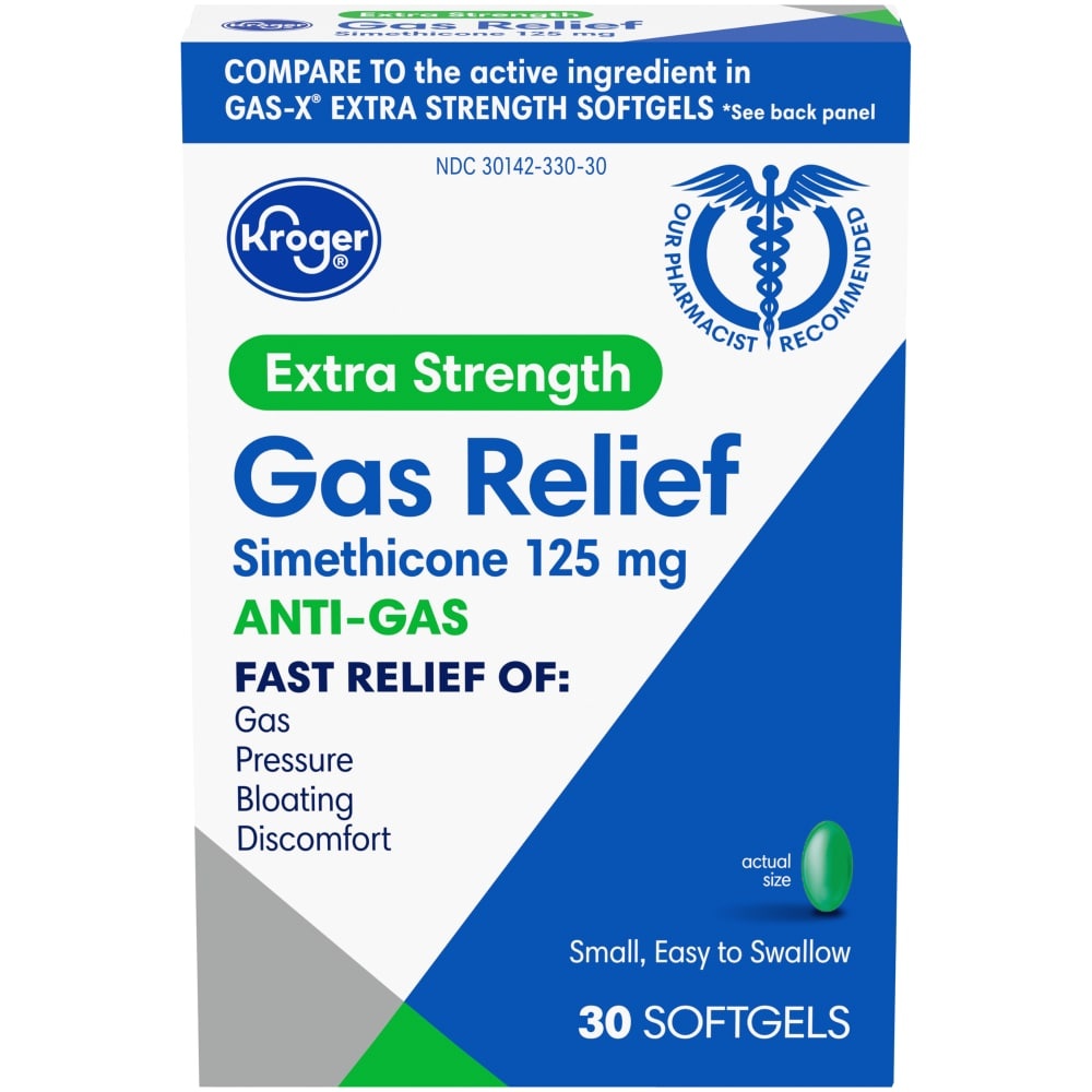 slide 1 of 1, Kroger Extra Strength Gas Relief Anti-Gas Softgels, 30 ct
