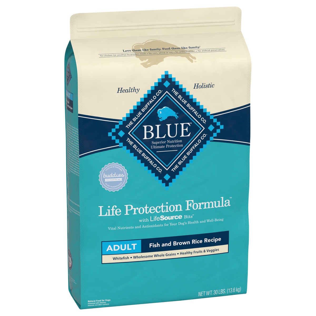 slide 5 of 9, Blue Buffalo Dog Food, Life Protection Formula, Natural Fish & Brown Rice Flavor, Adult Dry Dog Food, 30 lb Bag, 30 lb