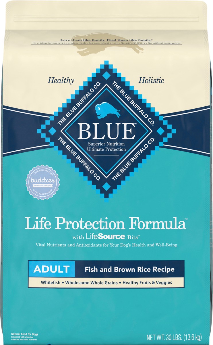 slide 2 of 9, Blue Buffalo Dog Food, Life Protection Formula, Natural Fish & Brown Rice Flavor, Adult Dry Dog Food, 30 lb Bag, 30 lb