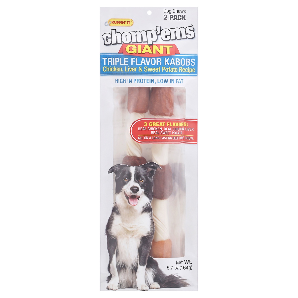slide 1 of 1, Ruffin' It Chomp 'ems Triple Flavor Giant Kabobs for Dogs, 2 ct