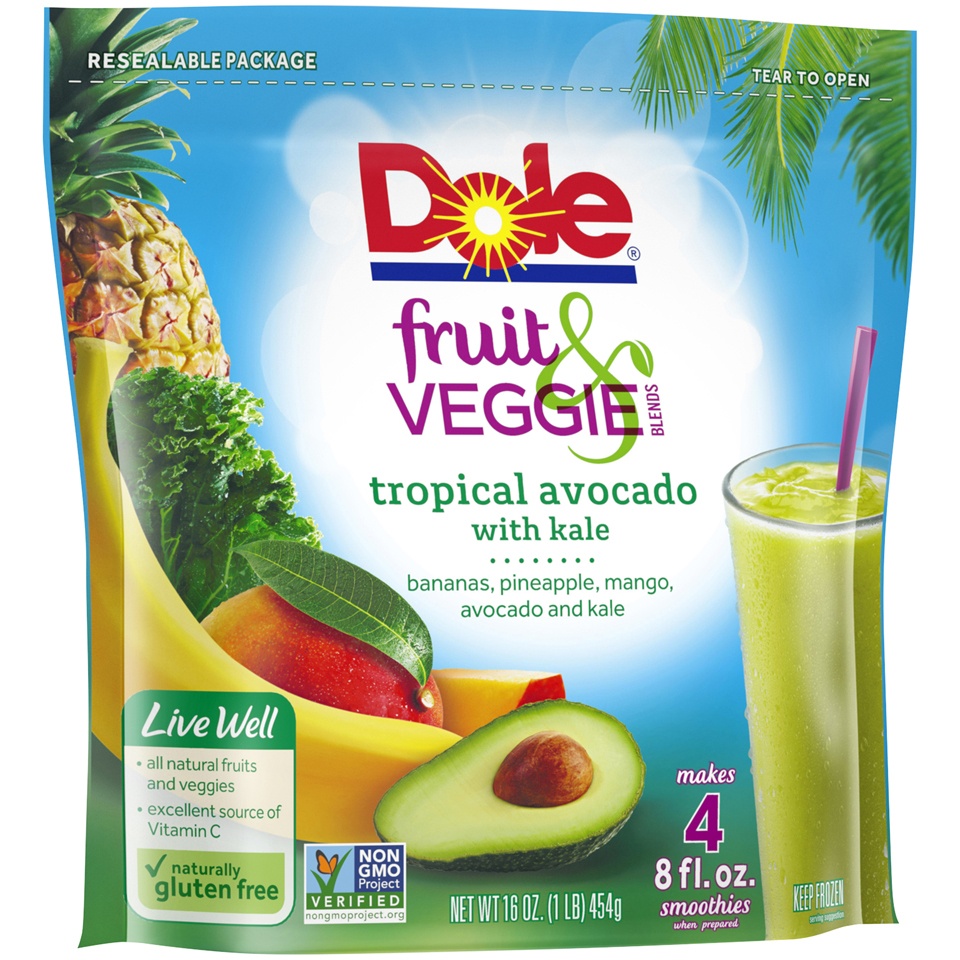 slide 2 of 8, Dole Smoothies, Crafted, Tropical Avocado with Kale, 16 oz