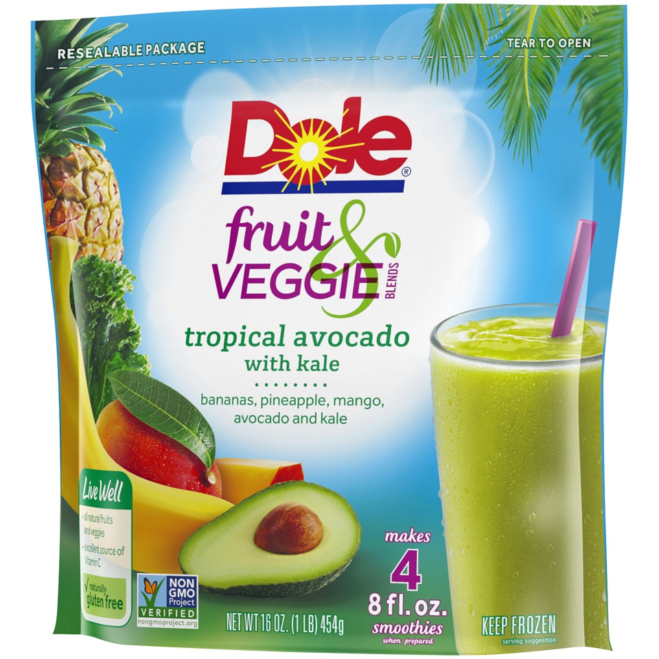 slide 3 of 8, Dole Smoothies, Crafted, Tropical Avocado with Kale, 16 oz