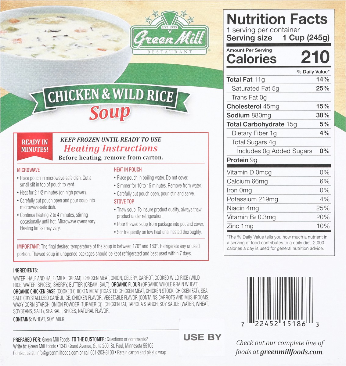 slide 5 of 9, Green Mill Chicken & Wild Rice Soup 12 oz,