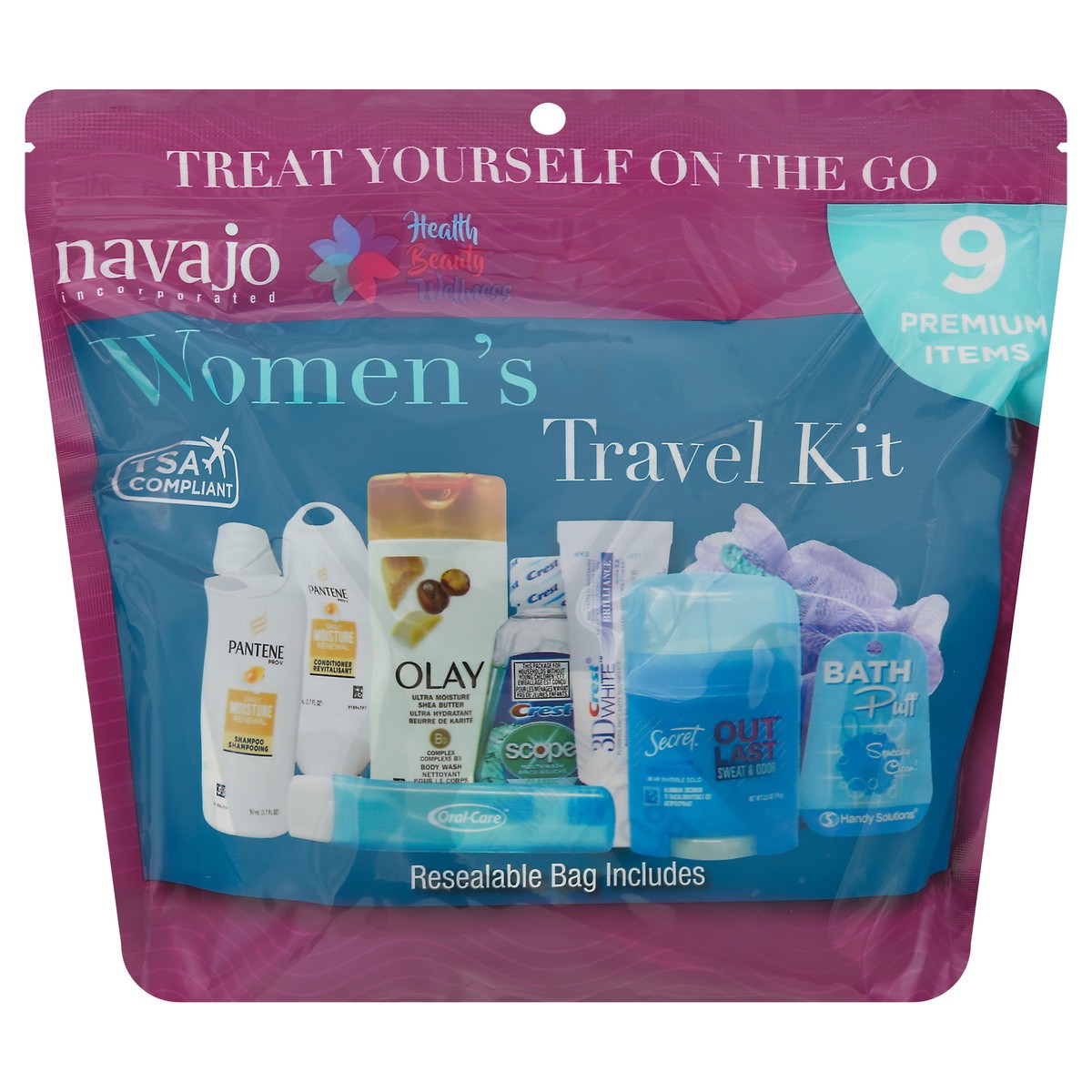 slide 11 of 11, Navajo Handy Solutions Women's Toiletry Travel Kit With Resealable Bag, 9 ct
