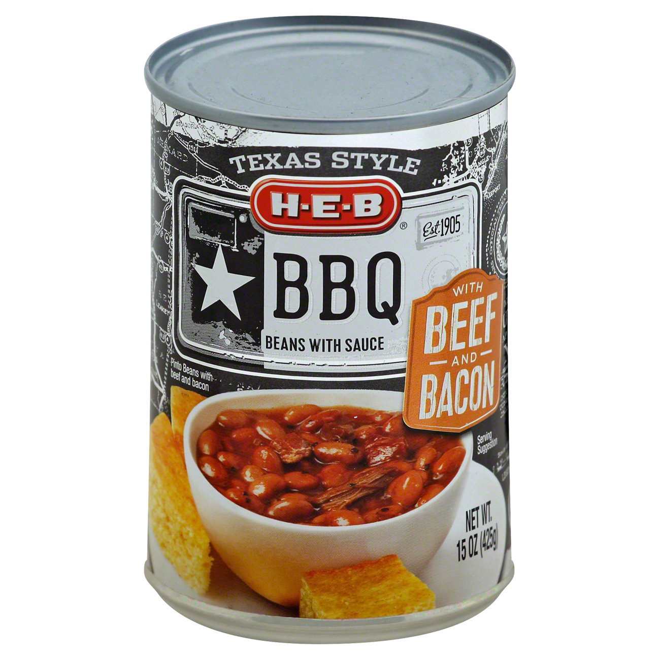 slide 1 of 1, H-E-B Texas Style BBQ Beans With Beef And Bacon, 15 oz