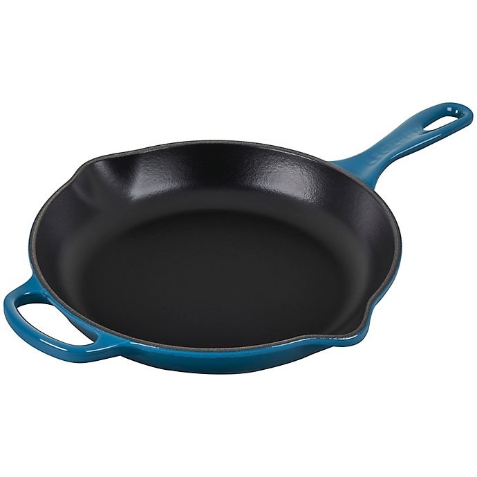 slide 1 of 1, Le Creuset Signature Cast Iron Skillet with Helper Handle - Deep Teal, 10.25 in