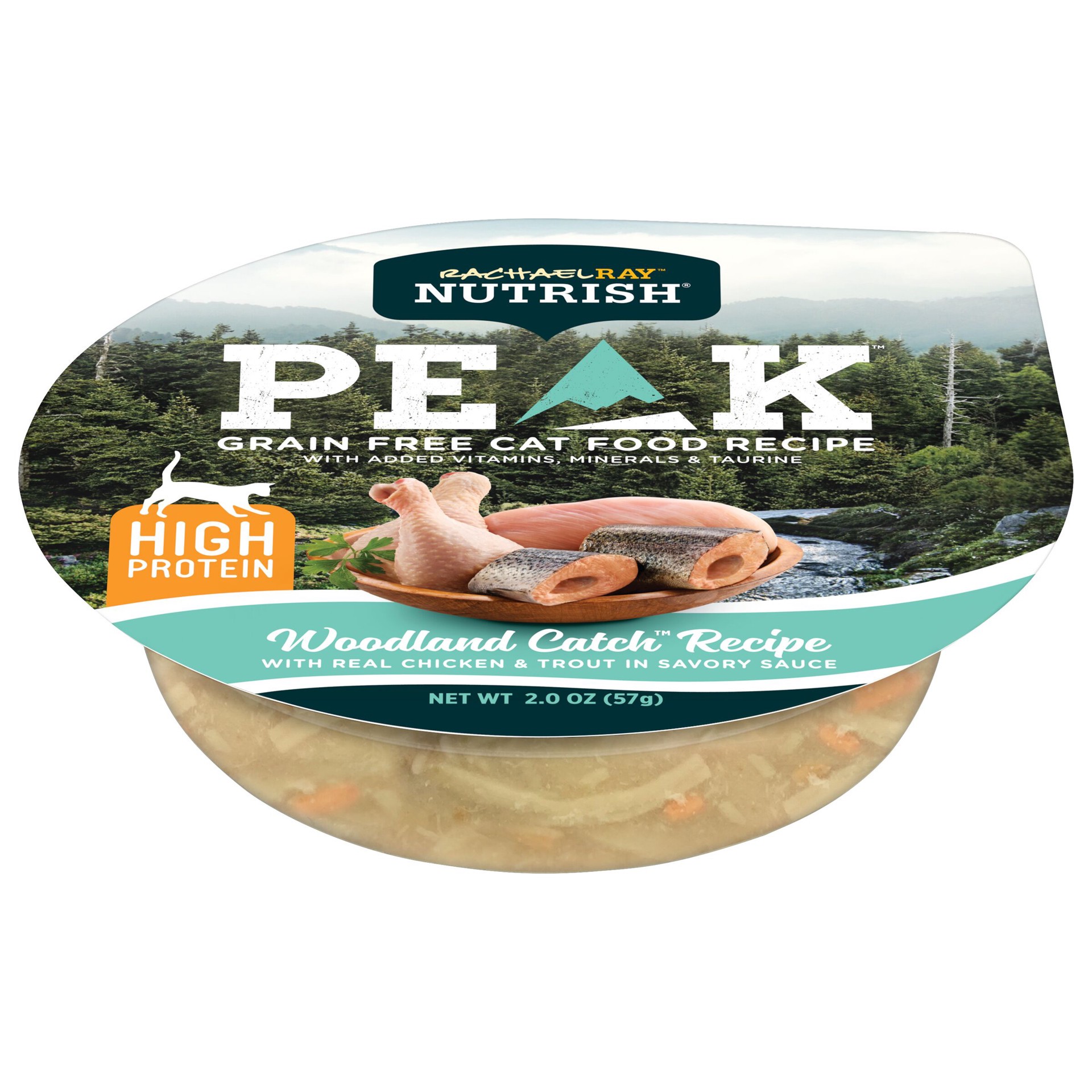 slide 1 of 5, Rachael Ray Nutrish PEAK Natural Wet Cat Food, Grain Free Woodland Catch Recipe with Real Chicken & Trout in Savory Sauce, 2 oz, 2 oz