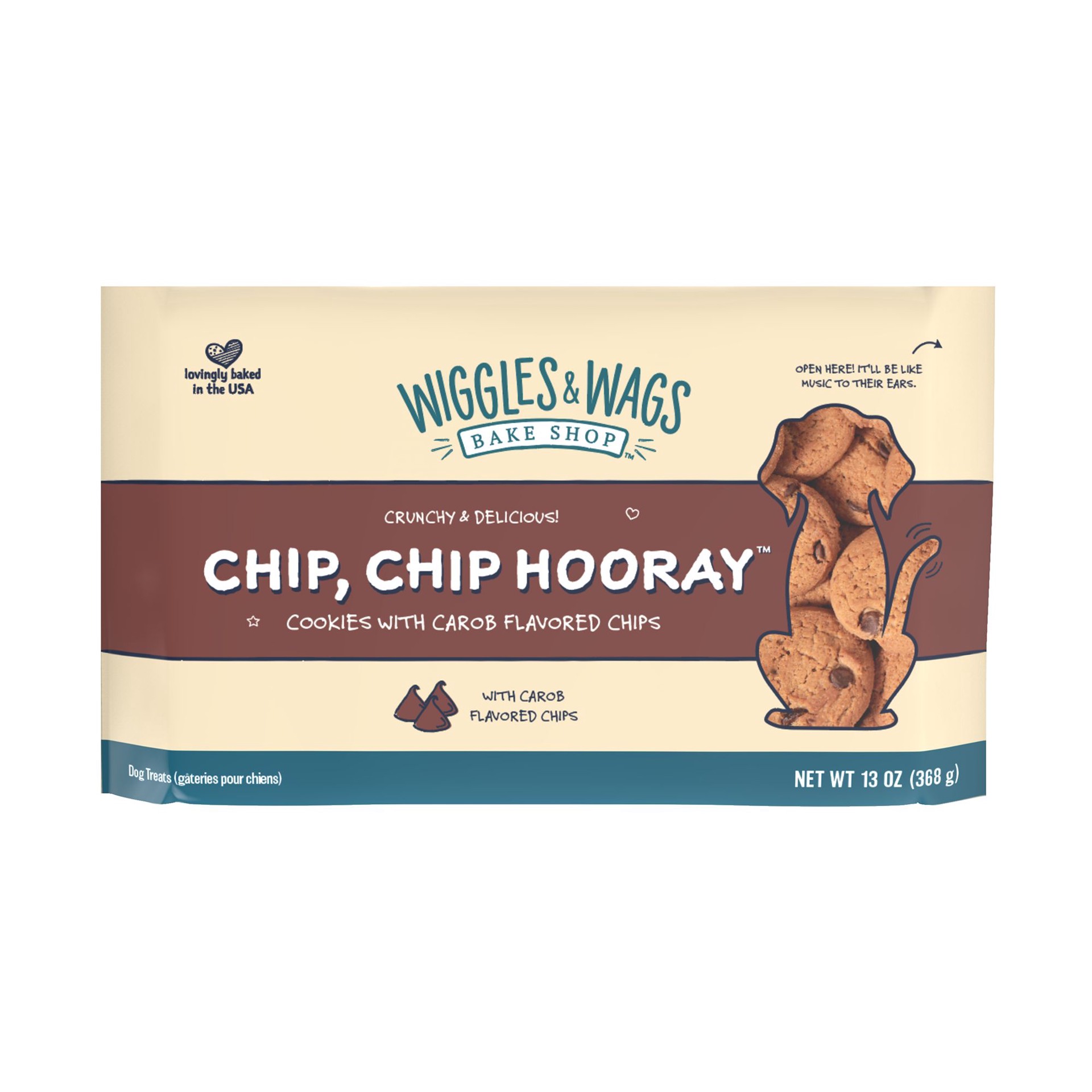 slide 1 of 1, Wiggles & Wags Bake Shop Chip, Chip, Hooray Dog Cookie Treat - Carob Chip, 13 Oz., 13 oz