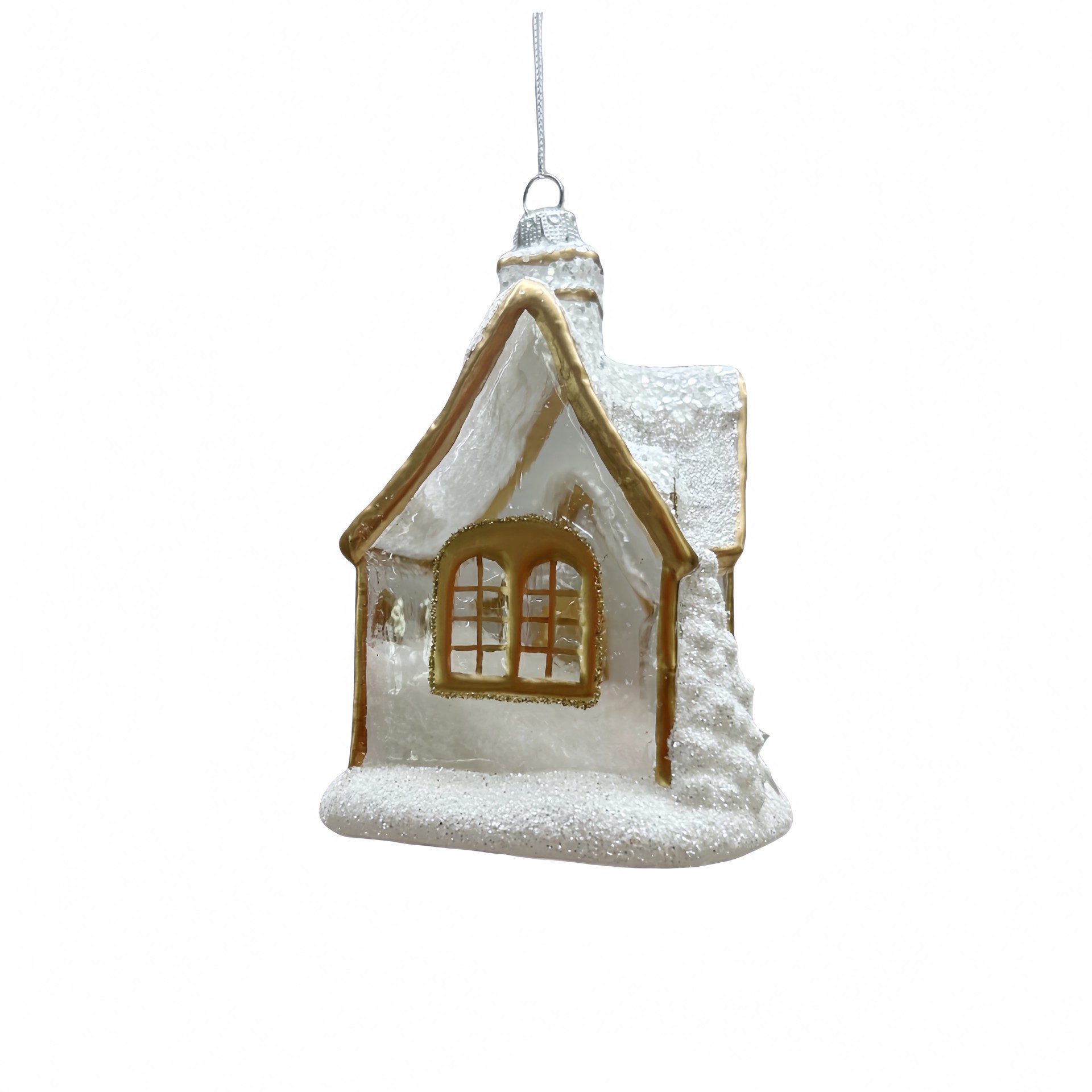 slide 3 of 3, 5" White Snow House Glass Ornament By Ashland, 5 in
