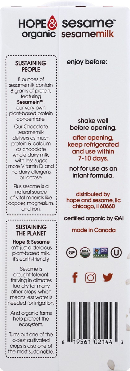 slide 13 of 13, Hope & Sesame Chocolate Organic Sesame Milk, 33.8 oz