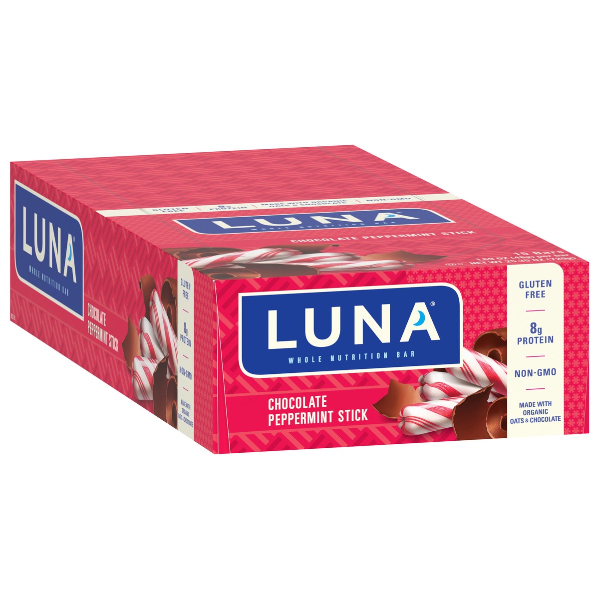 slide 4 of 12, LUNA Bar - Chocolate Peppermint Stick - Gluten-Free - Non-GMO - 7-9g Protein - Made with Organic Oats - Low Glycemic - Whole Nutrition Snack Bars - 1.69 oz. (15 Count), 25.35 oz