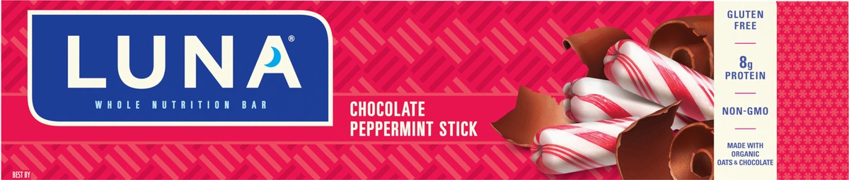 slide 5 of 12, LUNA Bar - Chocolate Peppermint Stick - Gluten-Free - Non-GMO - 7-9g Protein - Made with Organic Oats - Low Glycemic - Whole Nutrition Snack Bars - 1.69 oz. (15 Count), 25.35 oz