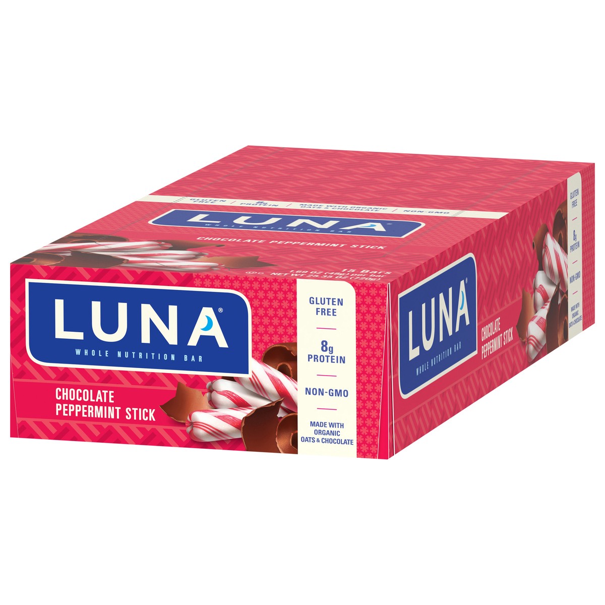 slide 11 of 12, LUNA Bar - Chocolate Peppermint Stick - Gluten-Free - Non-GMO - 7-9g Protein - Made with Organic Oats - Low Glycemic - Whole Nutrition Snack Bars - 1.69 oz. (15 Count), 25.35 oz