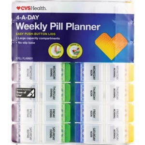 slide 1 of 1, CVS Health 4-A-Day Weekly Pill Planner With Easy Press N' Open Buttons, 1 ct