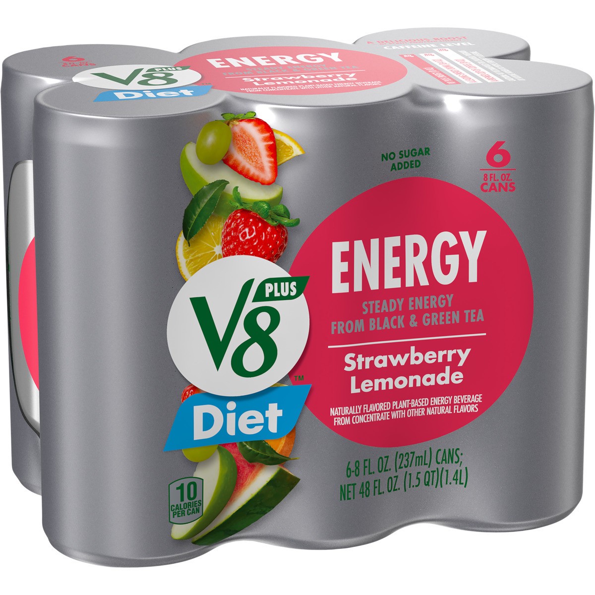 slide 7 of 11, V8 Energy Diet Strawberry Lemonade Juice Energy Drink, 8 fl oz Can (6 Pack), 6 ct; 8 oz