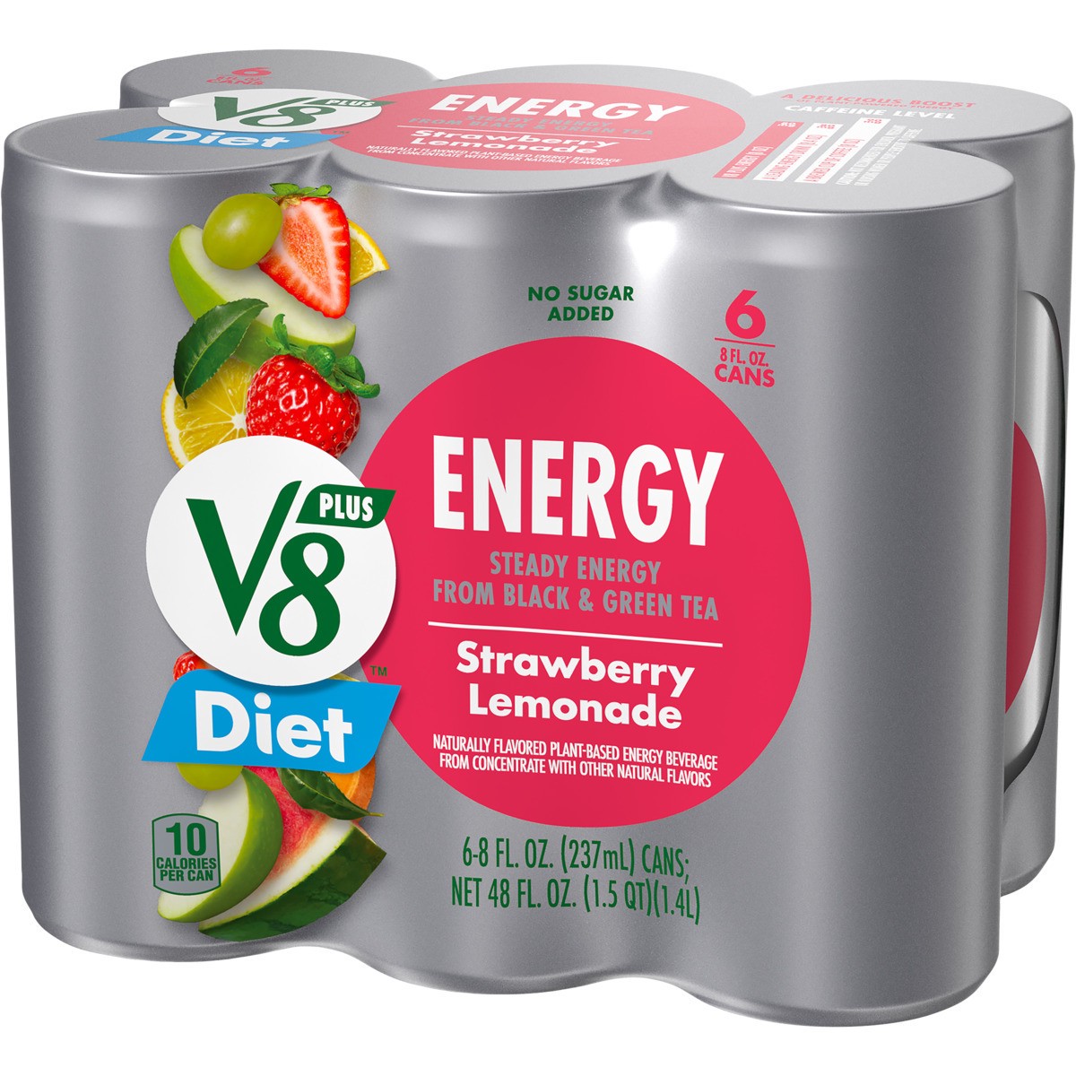slide 8 of 11, V8 Energy Diet Strawberry Lemonade Juice Energy Drink, 8 fl oz Can (6 Pack), 6 ct; 8 oz