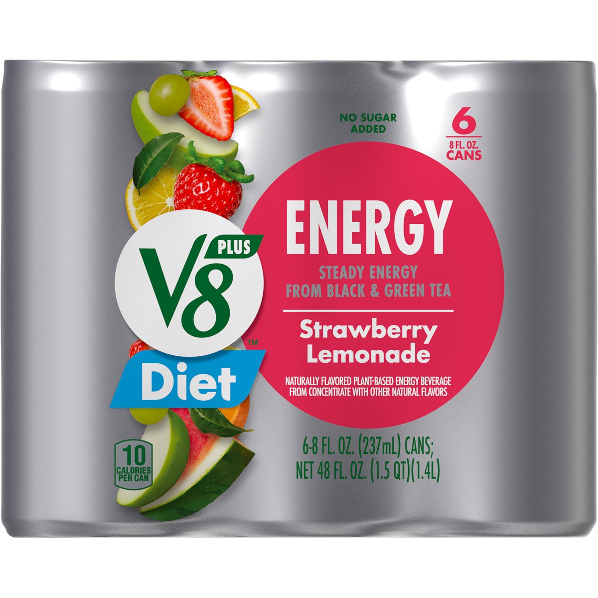 slide 9 of 11, V8 Energy Diet Strawberry Lemonade Juice Energy Drink, 8 fl oz Can (6 Pack), 6 ct; 8 oz