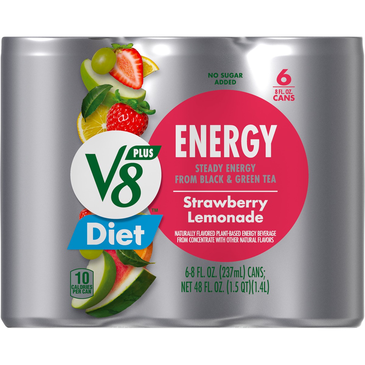 slide 3 of 11, V8 Energy Diet Strawberry Lemonade Juice Energy Drink, 8 fl oz Can (6 Pack), 6 ct; 8 oz