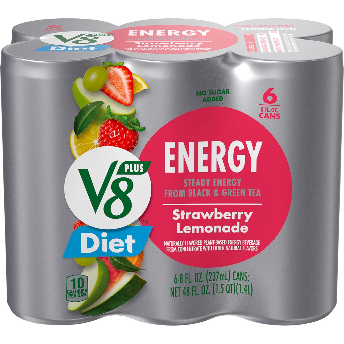 slide 10 of 11, V8 Energy Diet Strawberry Lemonade Juice Energy Drink, 8 fl oz Can (6 Pack), 6 ct; 8 oz