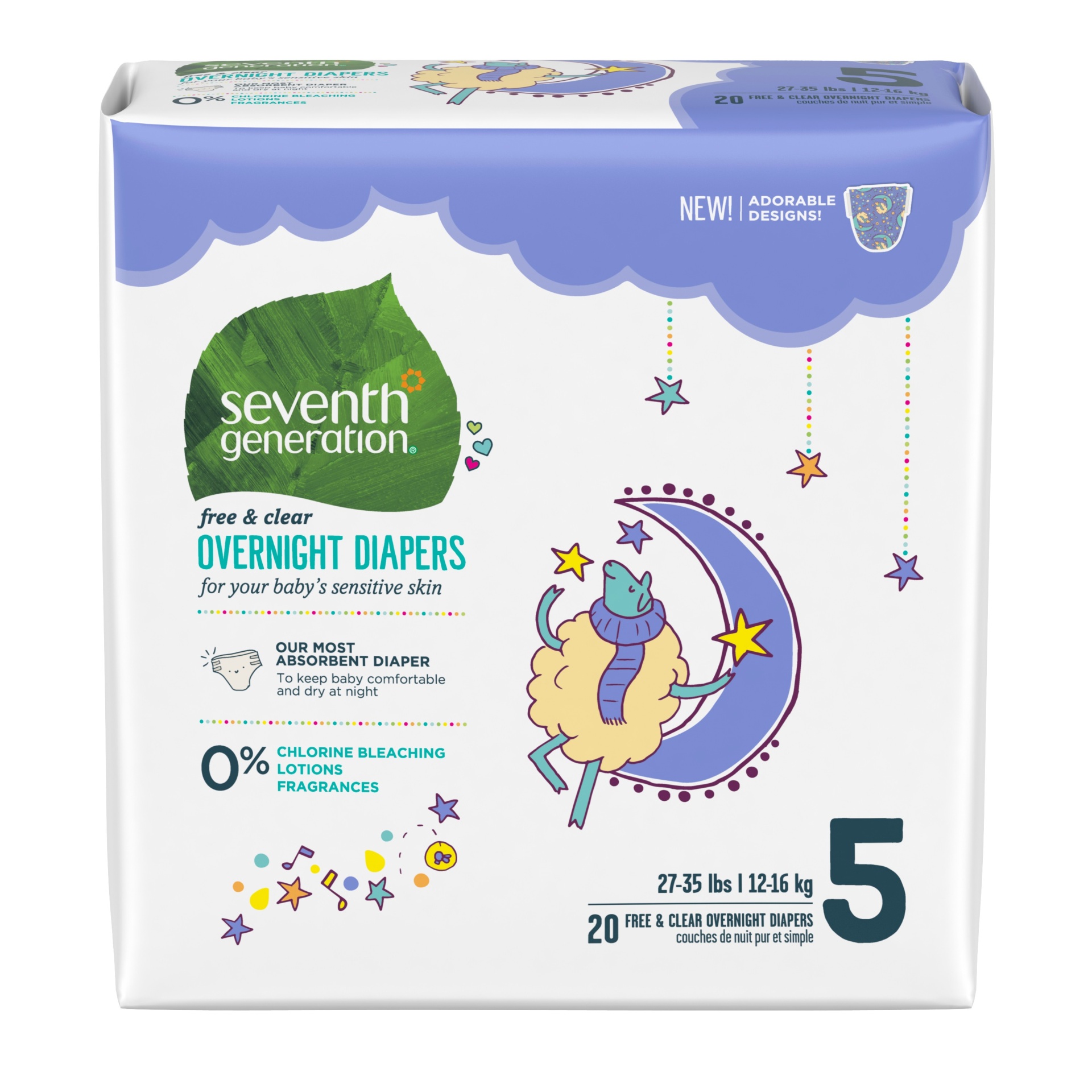 slide 1 of 3, Seventh Generation Overnight Diapers - Size 5, 20 ct