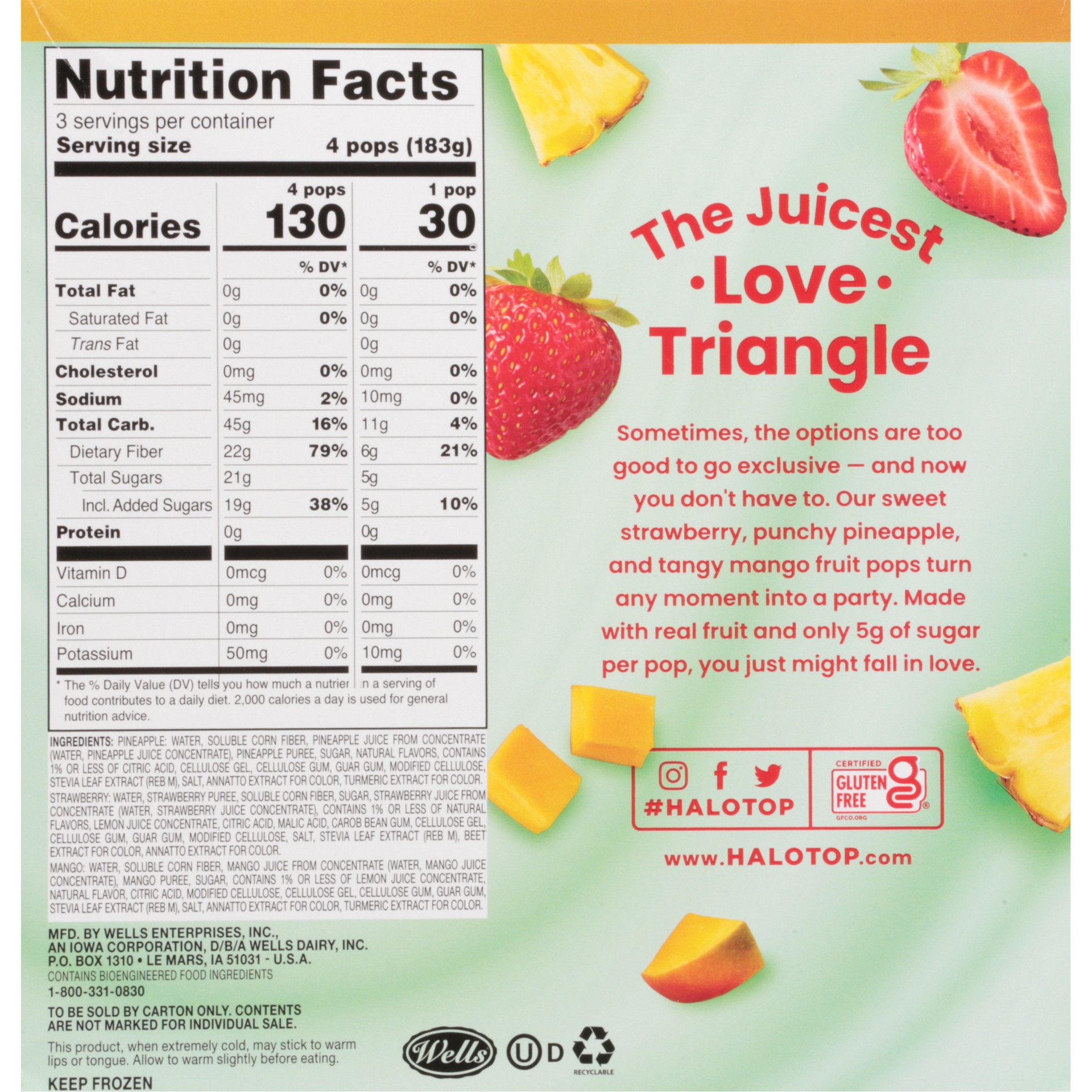 slide 2 of 4, Halo Top Fruit Pops Variety Pack - Strawberry, Pineapple, Mango, 12 pack, 12 ct