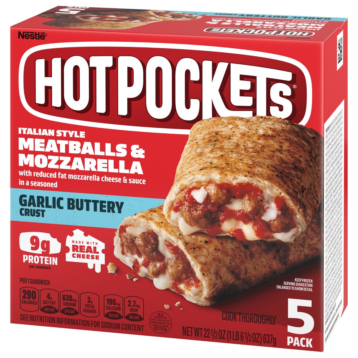 slide 4 of 14, Hot Pockets Italian Style Meatballs and Mozzarella Frozen Snack Foods, Pizza Snacks Made with Reduced Fat Mozzarella Cheese, 5 Count Frozen Snacks, 22.5 oz