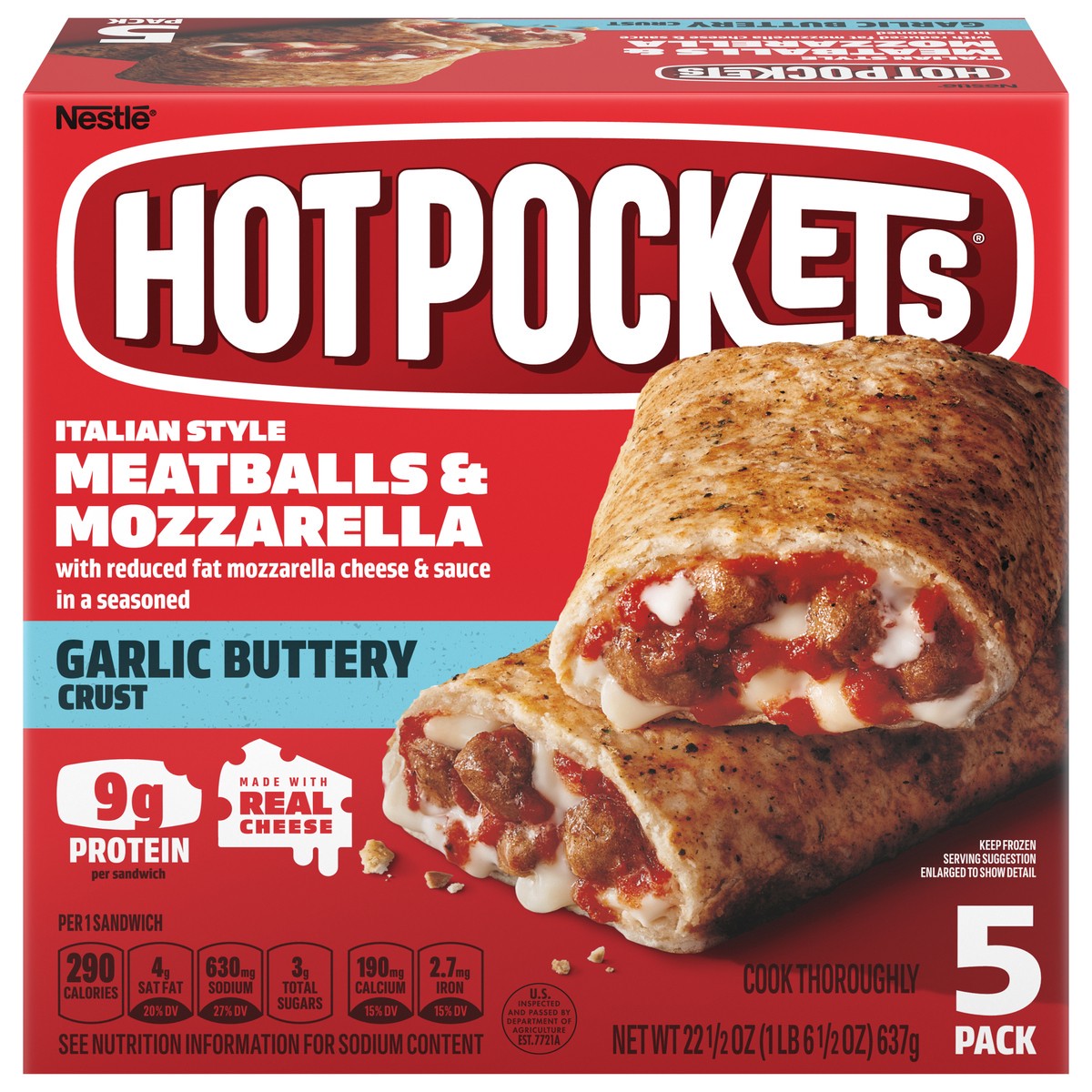 slide 12 of 14, Hot Pockets Italian Style Meatballs and Mozzarella Frozen Snack Foods, Pizza Snacks Made with Reduced Fat Mozzarella Cheese, 22.5 Oz, 5 Count Frozen Snacks, 22.5 oz