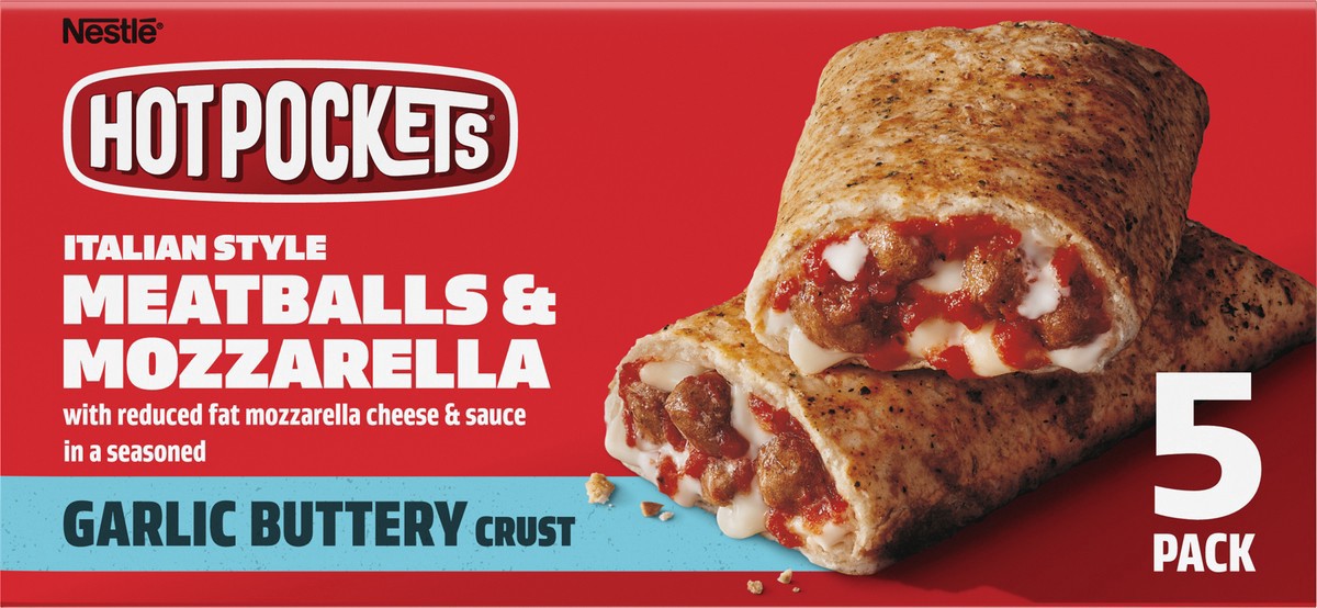 slide 11 of 14, Hot Pockets Italian Style Meatballs and Mozzarella Frozen Snack Foods, Pizza Snacks Made with Reduced Fat Mozzarella Cheese, 5 Count Frozen Snacks, 22.5 oz