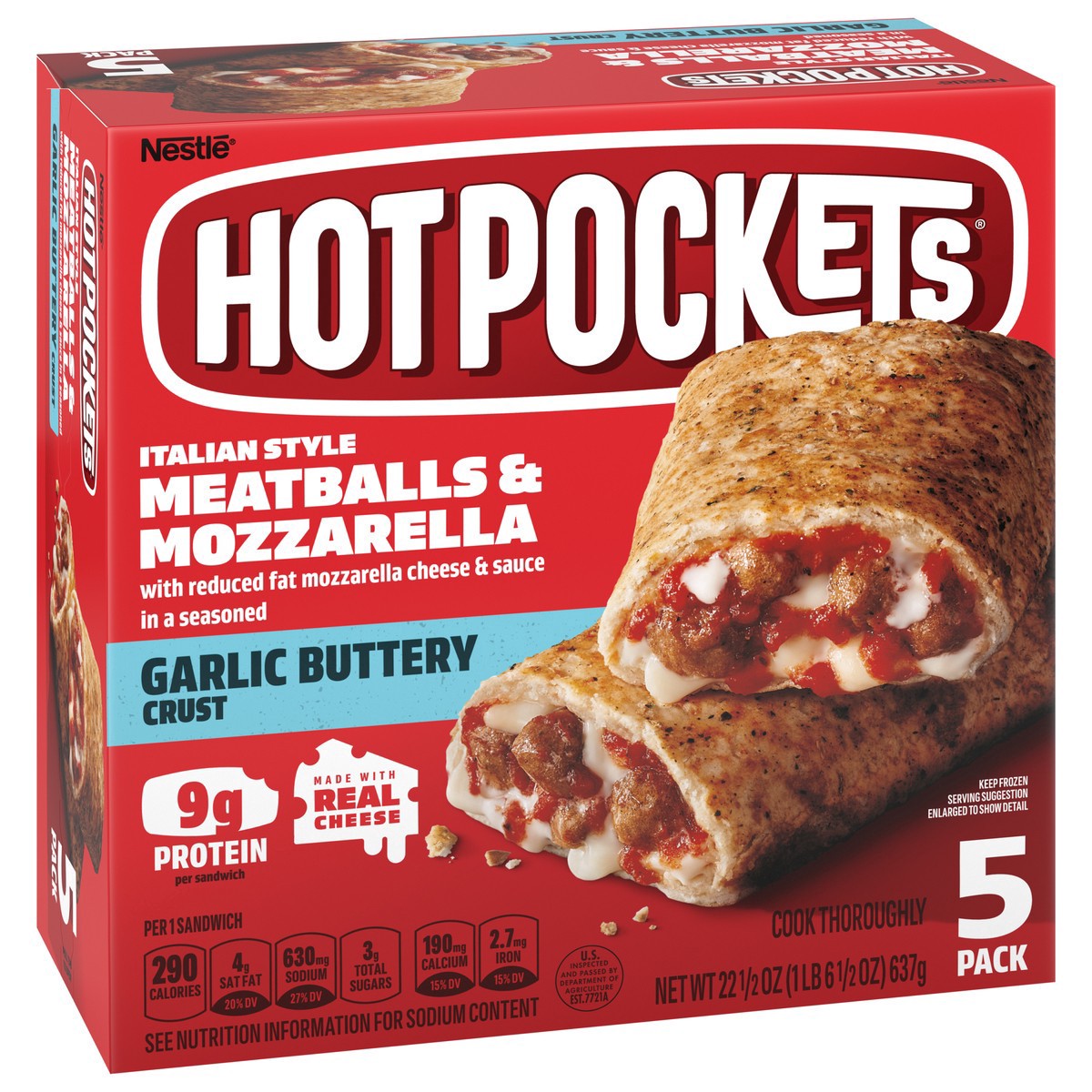 slide 6 of 14, Hot Pockets Italian Style Meatballs and Mozzarella Frozen Snack Foods, Pizza Snacks Made with Reduced Fat Mozzarella Cheese, 5 Count Frozen Snacks, 22.5 oz