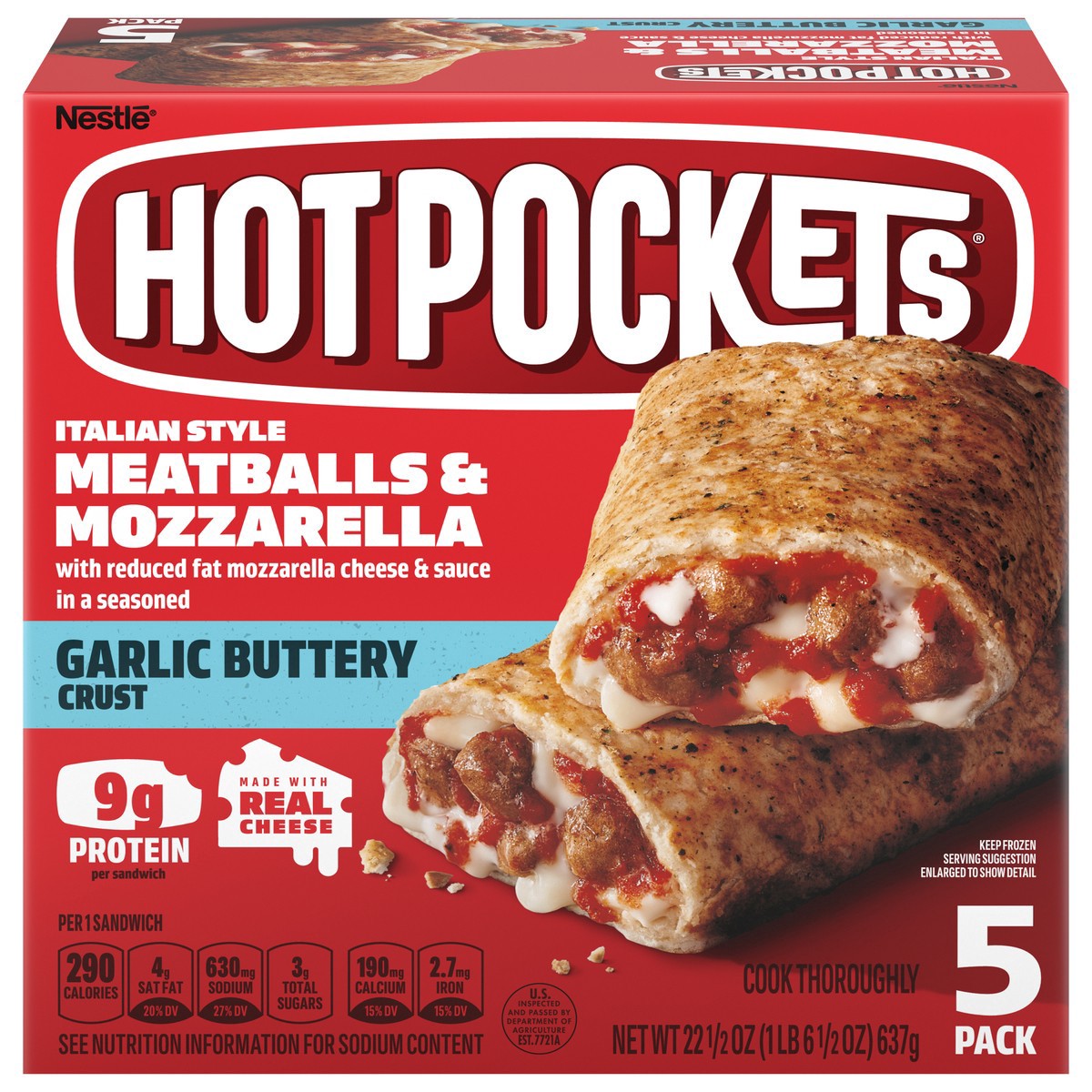 slide 3 of 14, Hot Pockets Italian Style Meatballs and Mozzarella Frozen Snack Foods, Pizza Snacks Made with Reduced Fat Mozzarella Cheese, 5 Count Frozen Snacks, 22.5 oz