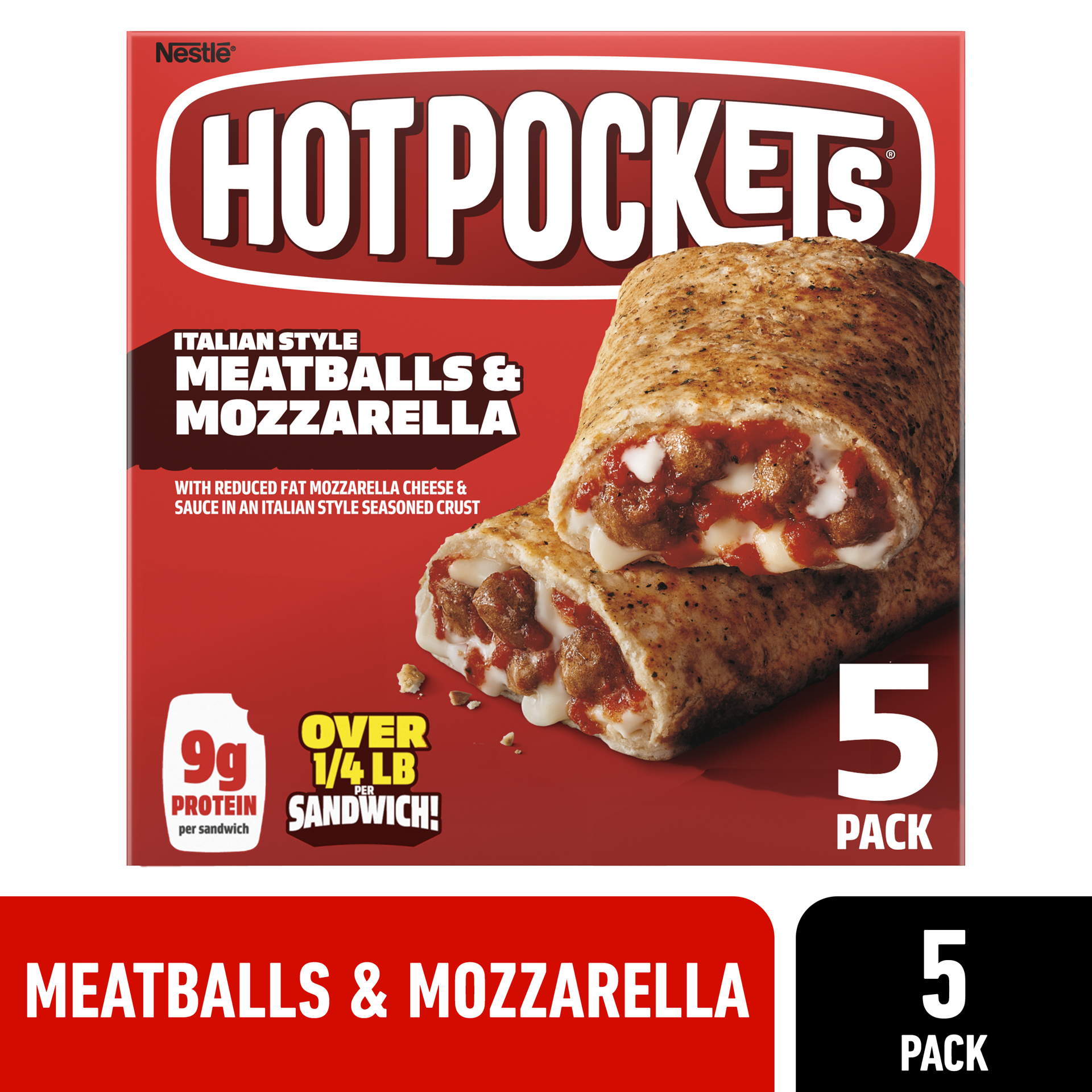 slide 1 of 14, Hot Pockets Italian Style Meatballs and Mozzarella Frozen Snack Foods, Pizza Snacks Made with Reduced Fat Mozzarella Cheese, 5 Count Frozen Snacks, 22.5 oz