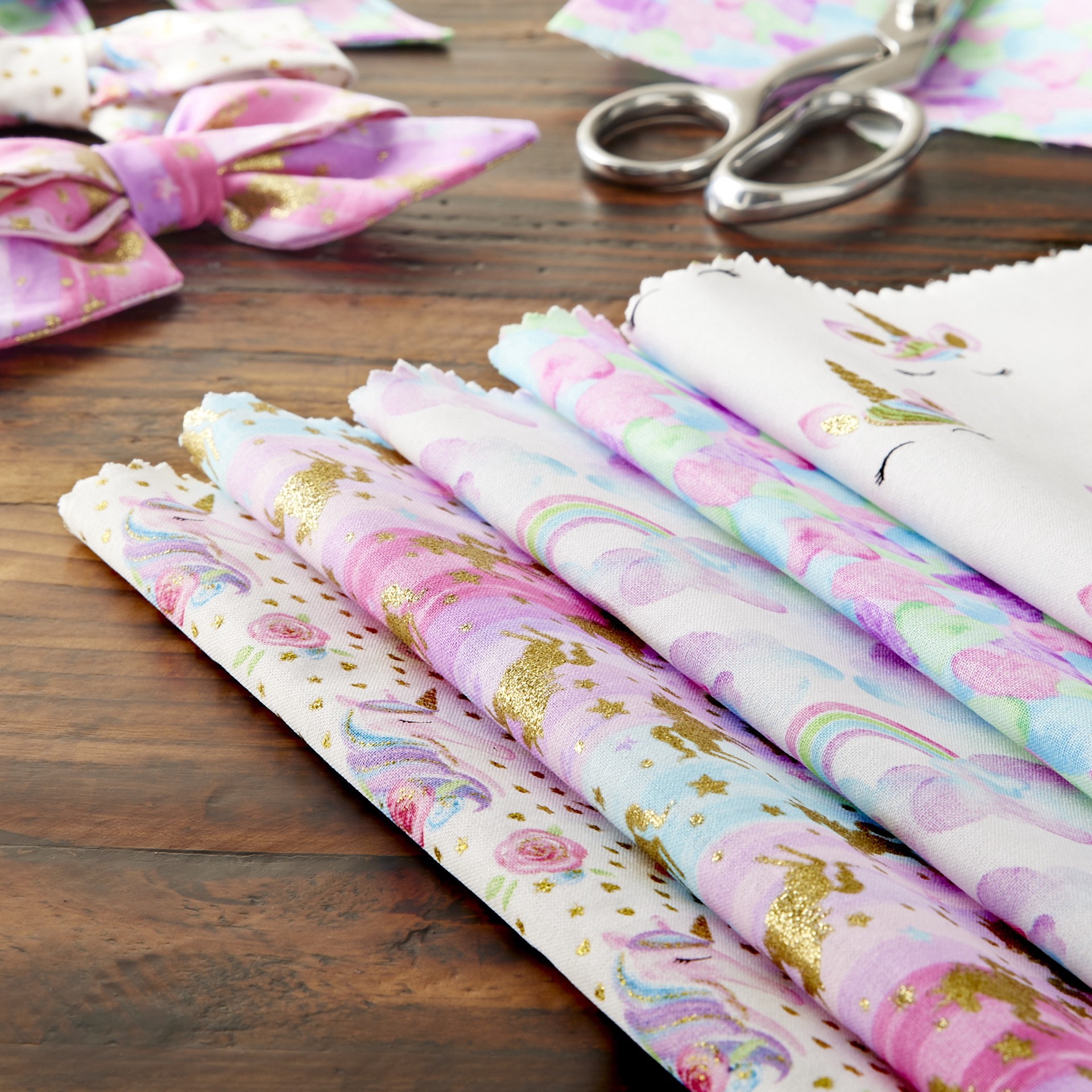 slide 2 of 8, Unicorn Cotton Fabric Squares By Loops & Threads, 10 in x 10 in