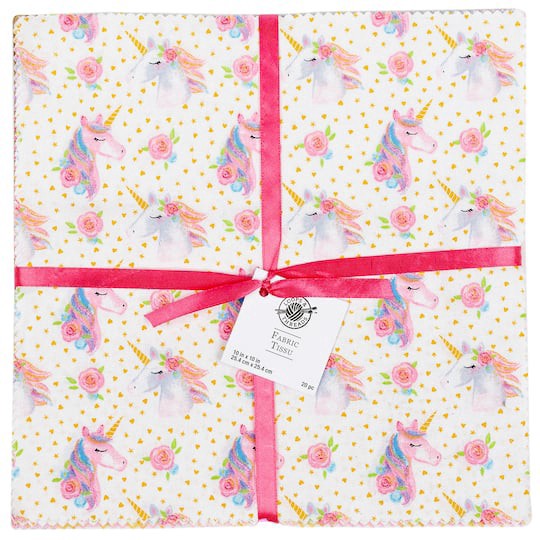 slide 1 of 8, Unicorn Cotton Fabric Squares By Loops & Threads, 10 in x 10 in