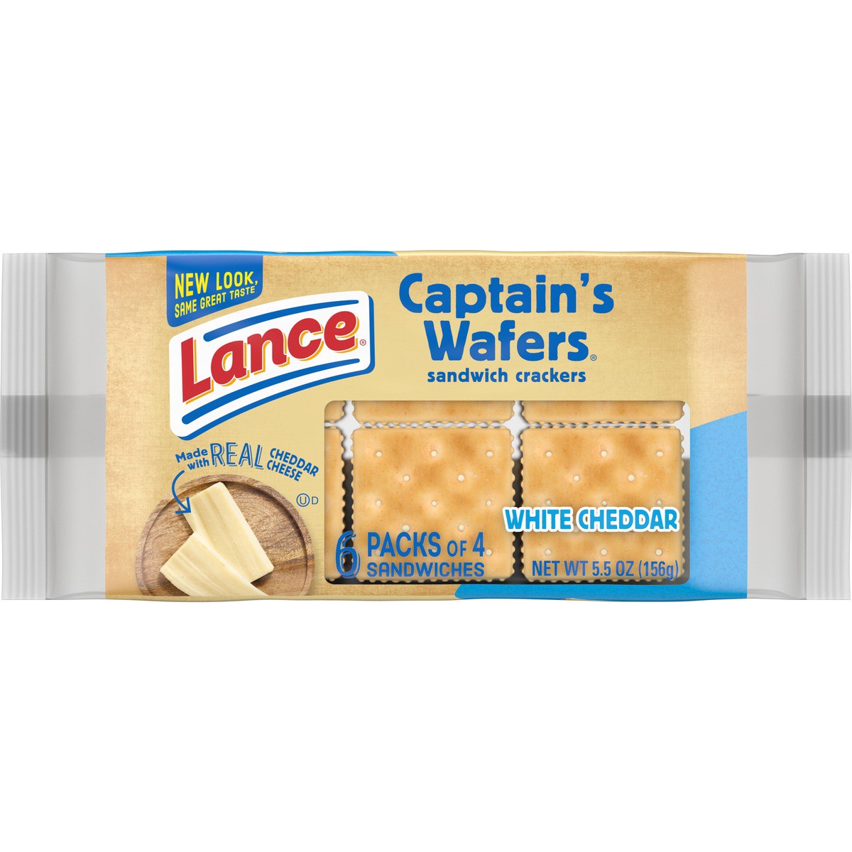 slide 1 of 5, Lance Sandwich Crackers, Captain's Wafers White Cheddar, 6 Packs, 4 Sandwiches Each, 5.5 oz