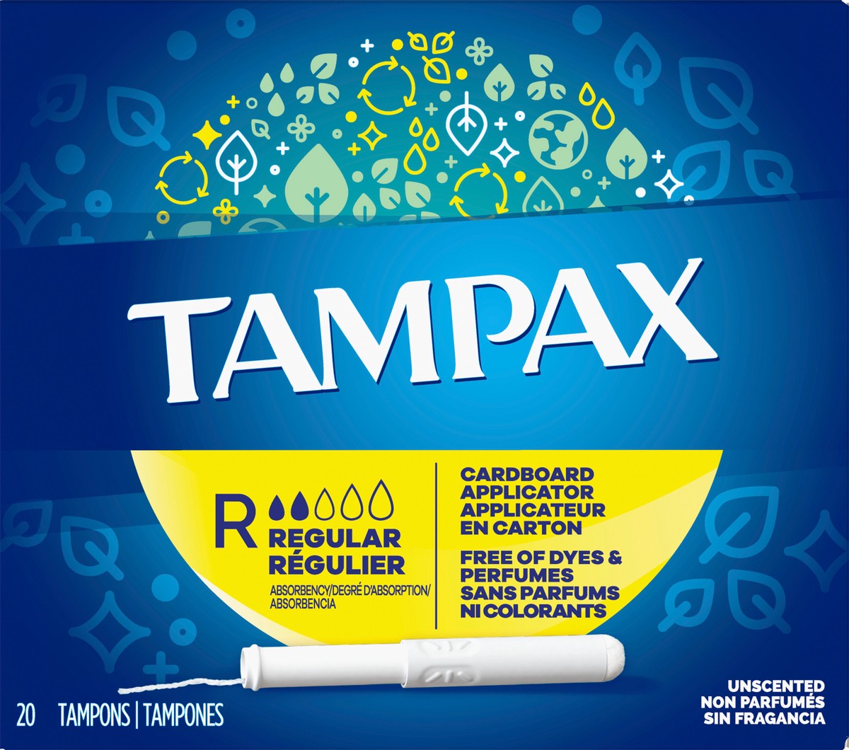 slide 4 of 5, Tampax Cardboard Tampons Regular Absorbency, Anti-Slip Grip, LeakGuard Skirt, Unscented, 20 Count, 20 ct