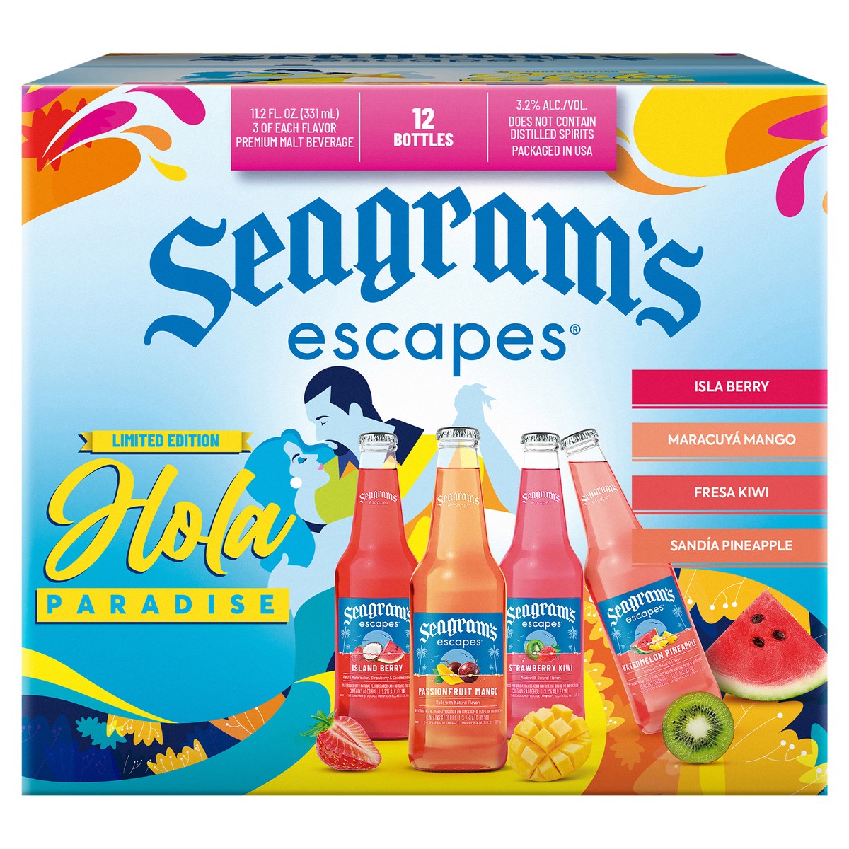 slide 1 of 9, Seagram's Hola Paradise Variety Pack - 12pk/11.2oz bottles, 12 ct; 12 oz