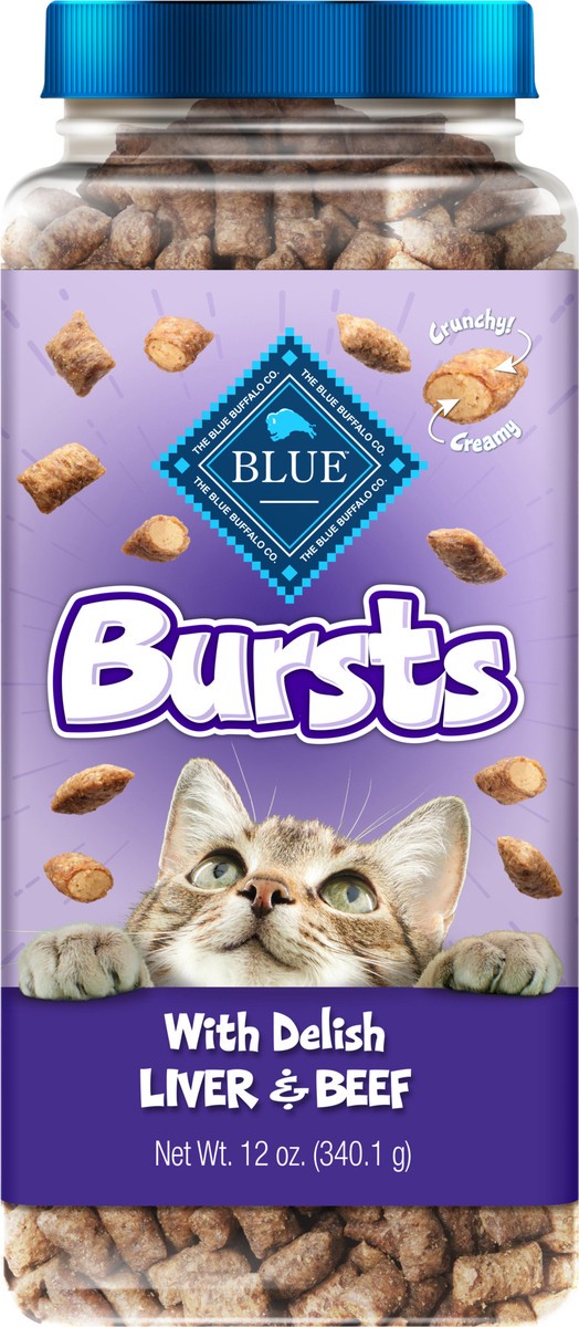 slide 1 of 16, Blue Buffalo Bursts Crunchy Cat Treats, Chicken Liver and Beef 12-oz Tub, 12 oz