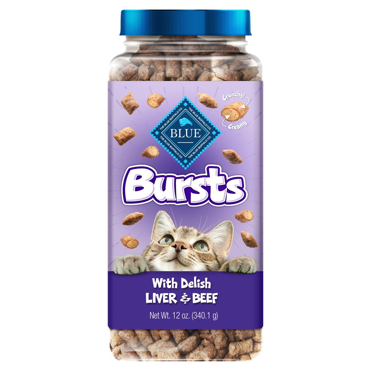 slide 1 of 1, Blue Buffalo Bursts Crunchy Cat Treats, Chicken Liver and Beef 12-oz Tub, 12 oz