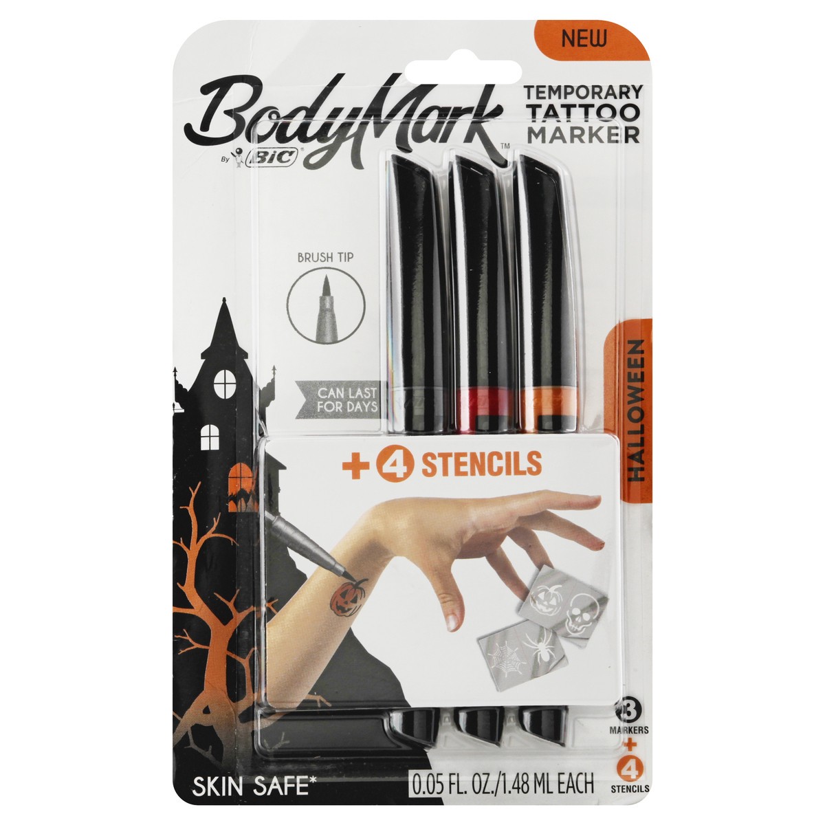 slide 1 of 9, BodyMark By BiC Brush Tip Halloween Temporary Tattoo Marker 0.05 oz, 7 ct