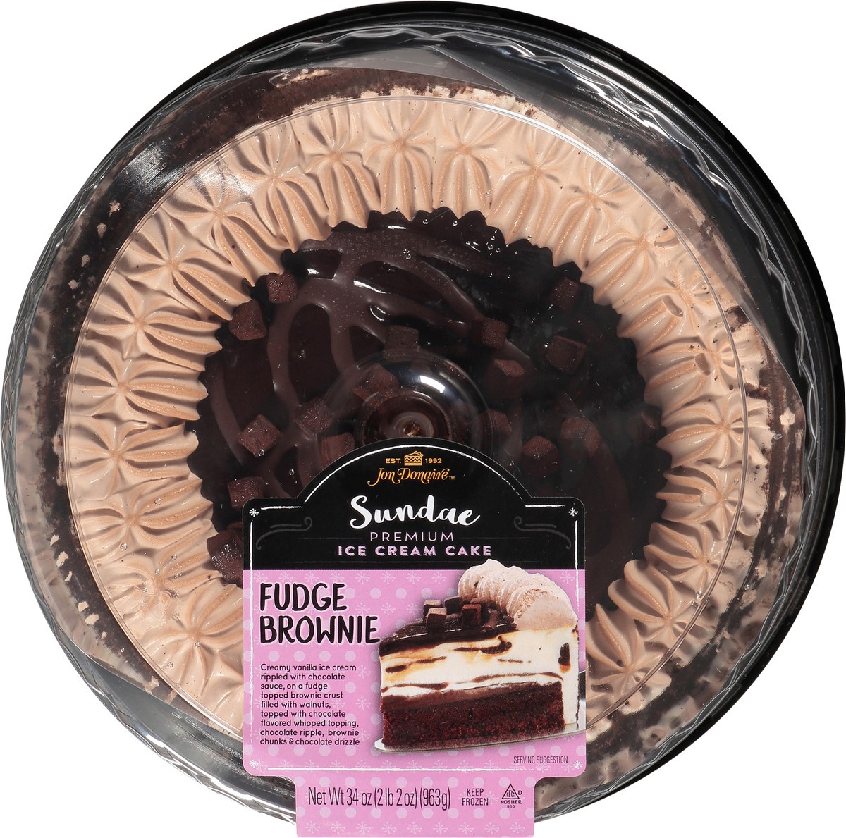 slide 7 of 7, Jon Donaire Sundae Fudge Brownie Premium Ice Cream Cake 34 oz. Clamshell, 34 oz