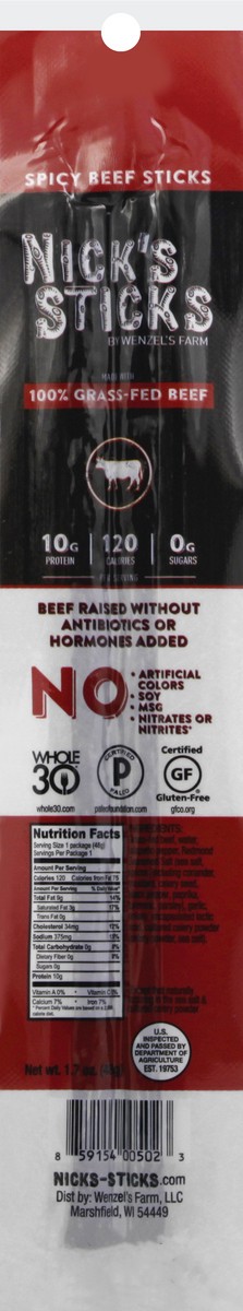 slide 1 of 9, Nick's Sticks Spicy Snack Beef Sticks 1.7 oz, 1.7 oz
