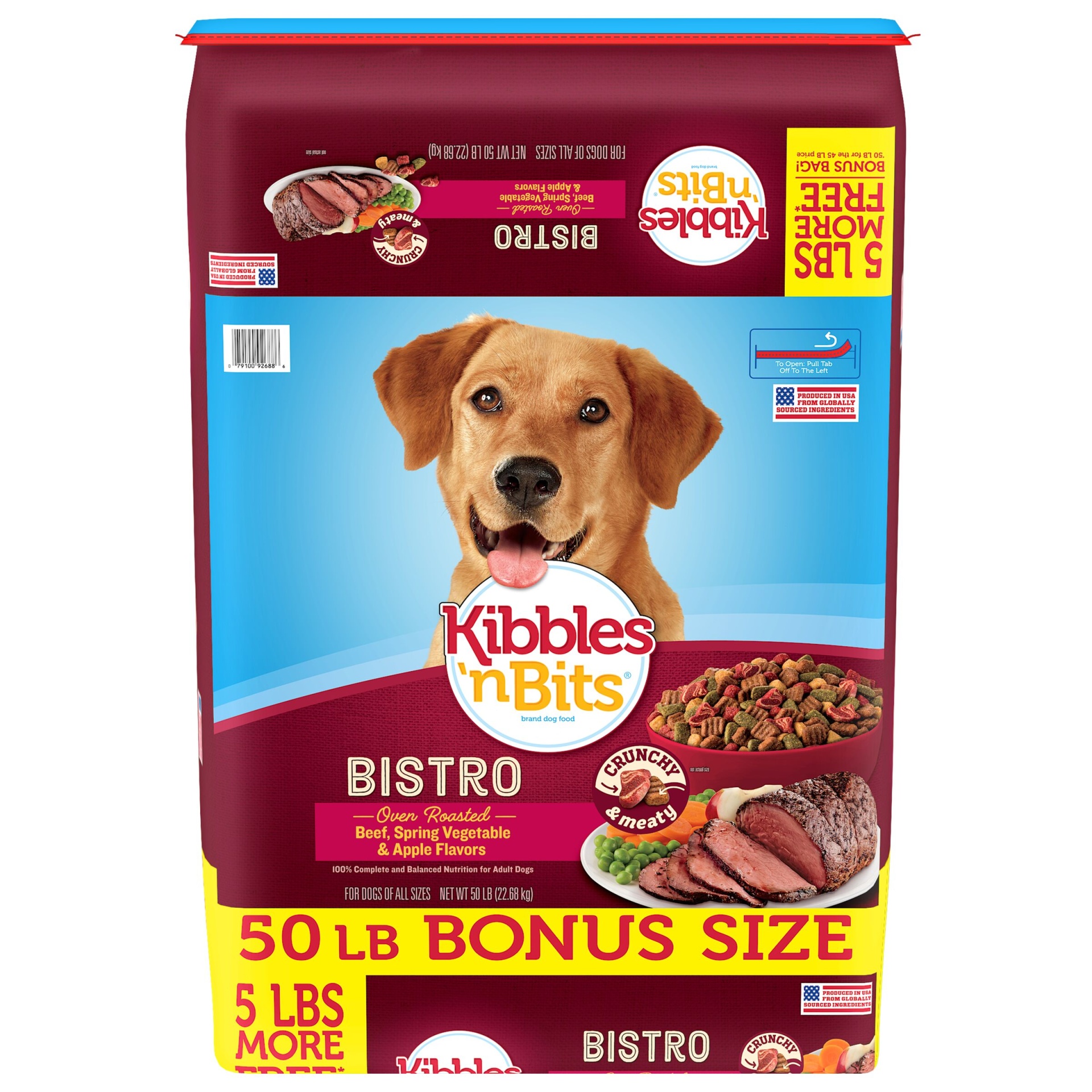 slide 1 of 1, Kibbles`n Bits Bistro Oven Roasted Beef Flavor Dry Dog Food, 50 lb