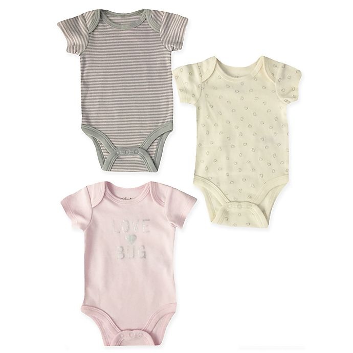 slide 1 of 1, Sterling Baby Newborn Love Bug'' Bodysuits - Pink/Grey/Yellow'', 3 ct